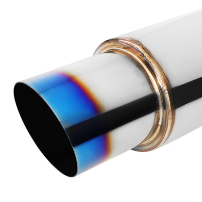 MOFLES RACING MUFFLER - TIP DIAMETER: 4.0"
TIP LENGTH: 4.3"
INLET DIAMETER: 2.5"
INLET LENGTH: 1.9"
BODY DIAMETER: 4.9"
BODY LENGTH: 12.1"
TOTAL LENGTH: 18.3" ROUND CUT / BURN TIP