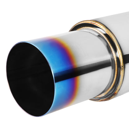 MOFLES RACING MUFFLER - TIP DIAMETER: 4.0"
TIP LENGTH: 4.3"
INLET DIAMETER: 2.5"
INLET LENGTH: 1.9"
BODY DIAMETER: 4.9"
BODY LENGTH: 12.1"
TOTAL LENGTH: 18.3" ROUND CUT / BURN TIP
