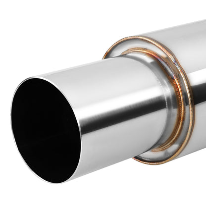 MOFLES RACING MUFFLER - TIP DIAMETER: 3.0"
TIP LENGTH: 3.5"
INLET DIAMETER: 2.0"
INLET LENGTH: 1.77"
BODY DIAMETER: 4.0"
BODY LENGTH: 9.2"
TOTAL LENGTH: 14.7" ROUND CUT / POLISHING