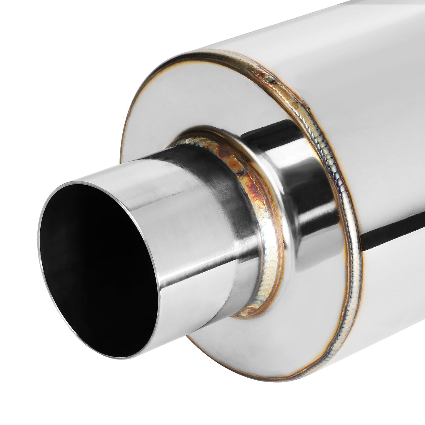 MOFLES RACING MUFFLER - TIP DIAMETER: 4.0"
TIP LENGTH: 4.3"
INLET DIAMETER: 2.5"
INLET LENGTH: 2.0"
BODY DIAMETER: 4.9"
BODY LENGTH: 12.2"
TOTAL LENGTH: 18.5" ROUND CUT / POLISHING