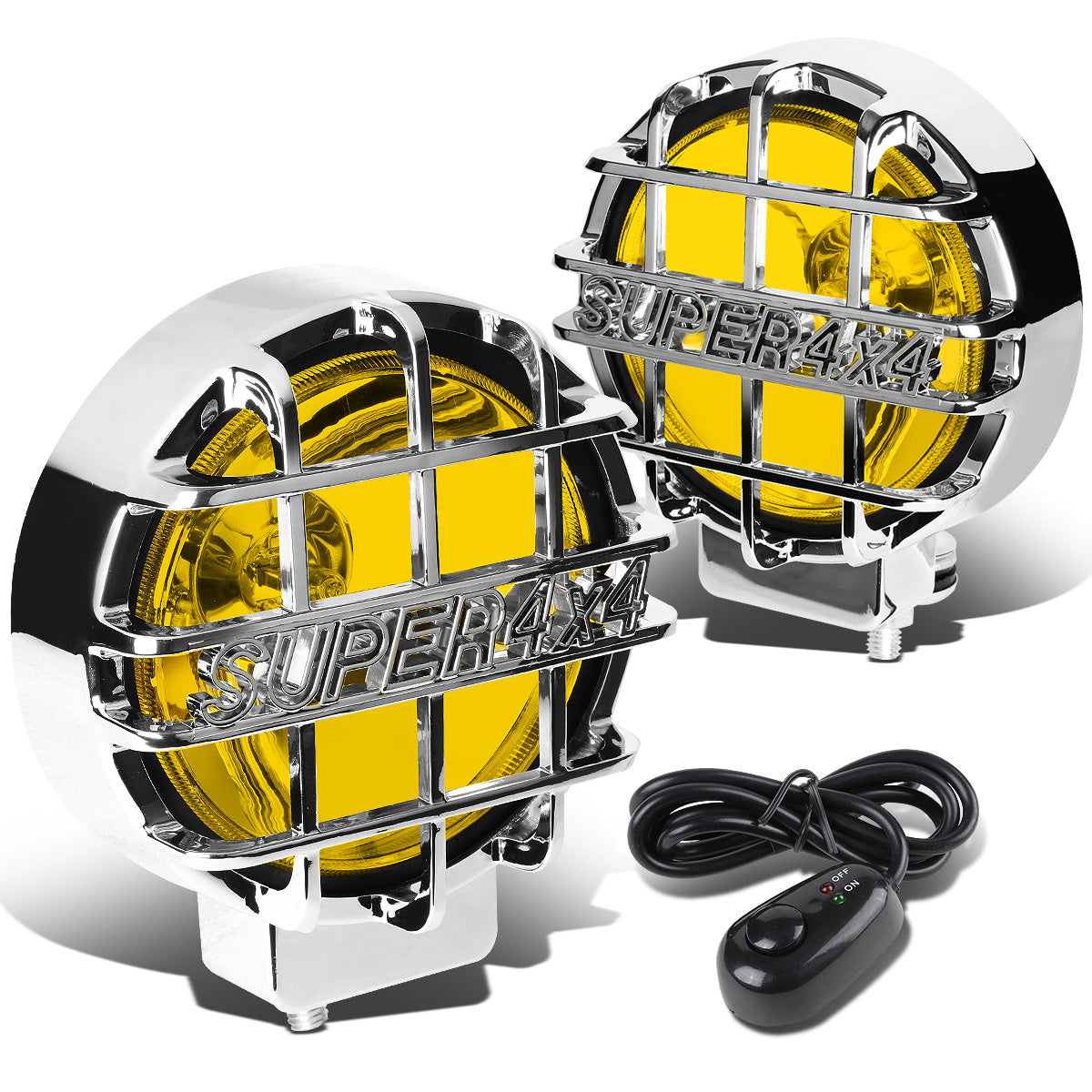 FAROS DE NIEBLA UNIVERSAL - ROUND - 6 INCH SUPER 4X4 - W/ SWITCH - H3 BULB - AMBER / CHROME