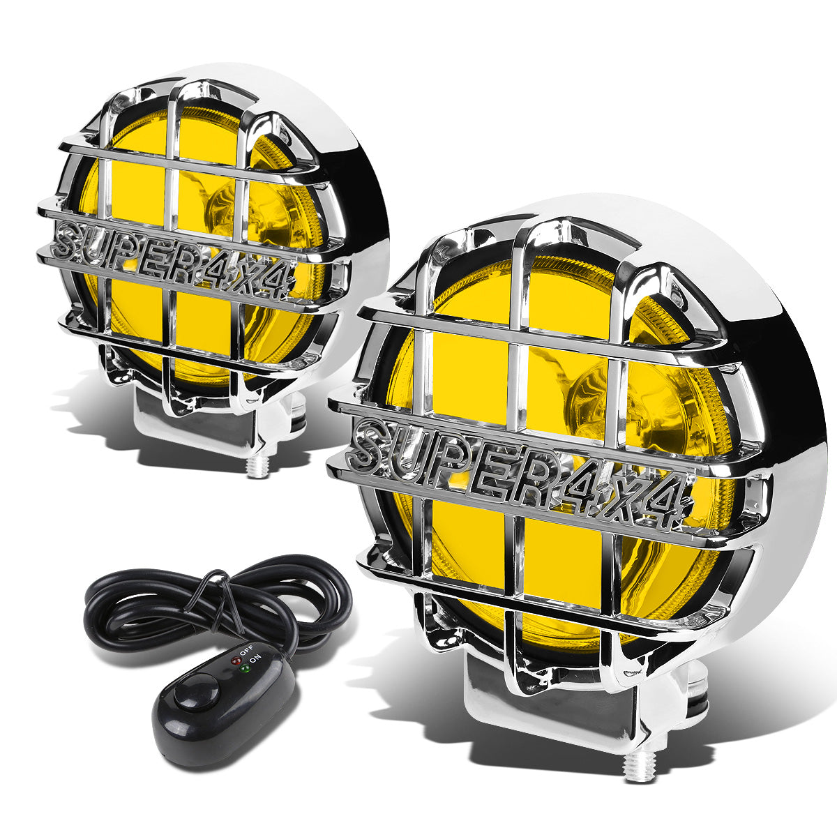 FAROS DE NIEBLA UNIVERSAL - ROUND - 6 INCH SUPER 4X4 - W/ SWITCH - H3 BULB - AMBER / CHROME