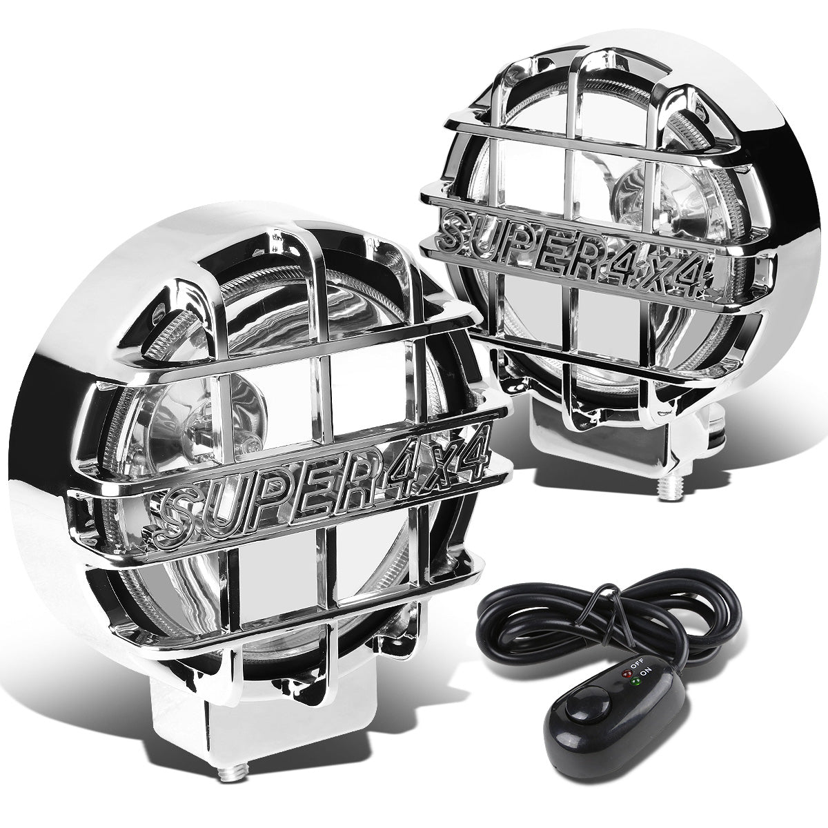 FAROS DE NIEBLA UNIVERSAL - ROUND - 6 INCH SUPER 4X4 - W/ SWITCH - H3 BULB - CHROME / CHROME