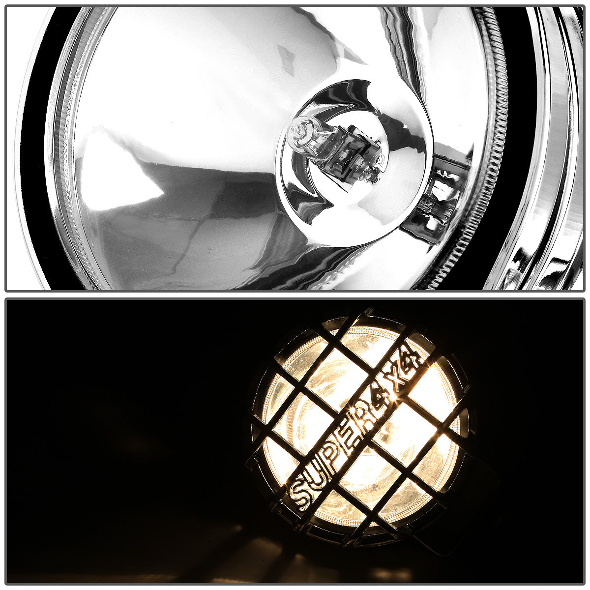 FAROS DE NIEBLA UNIVERSAL - ROUND - 6 INCH SUPER 4X4 - W/ SWITCH - H3 BULB - CHROME / CHROME