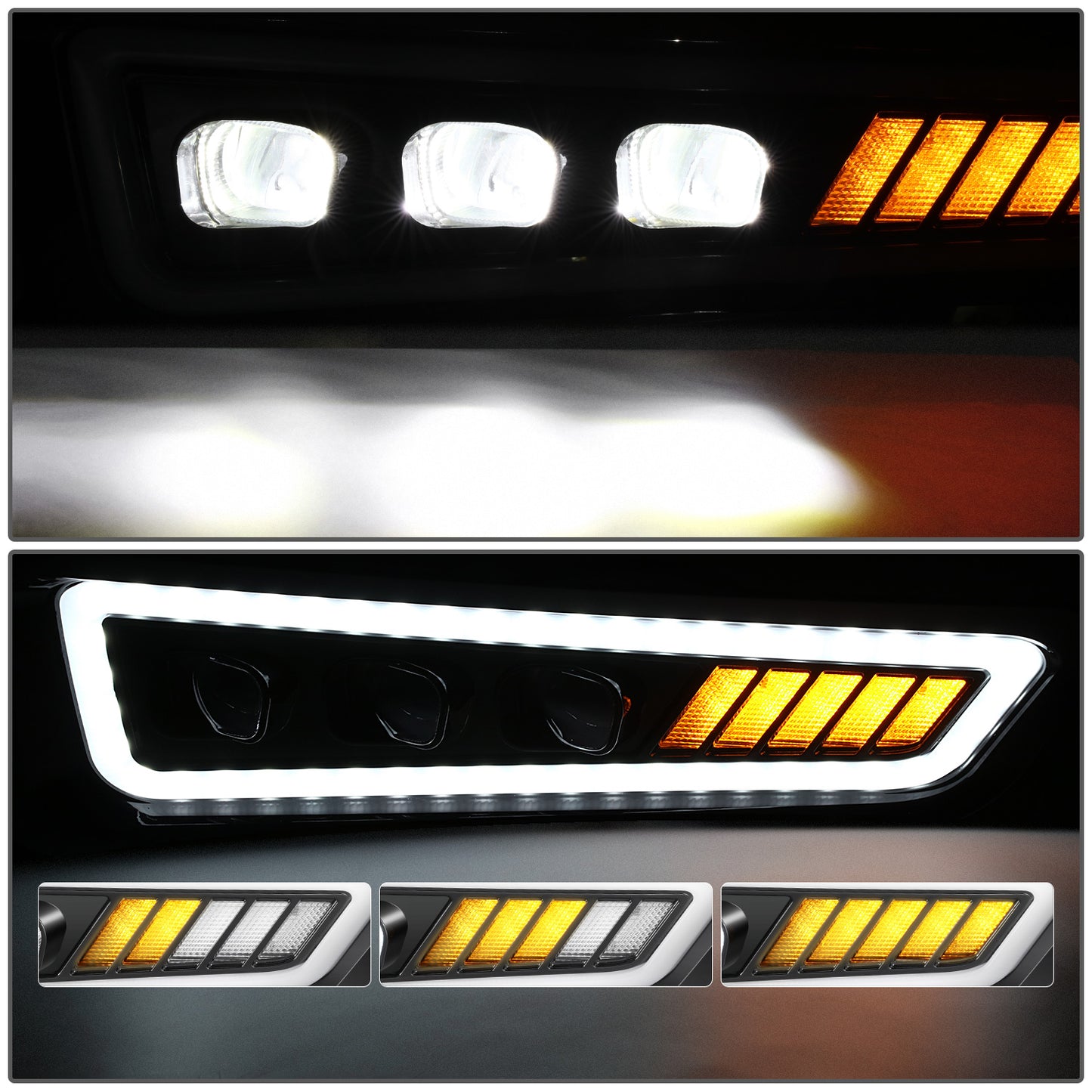 FAROS DE NIEBLA FORD F-150 RAPTOR 2017-2020 - TRI-PROJECTOR LED FOG LIGHT HALO RING SEQUENTIAL CHASE TURN SIGNAL - BLACK