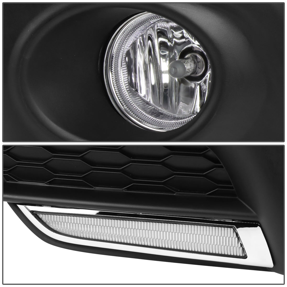 FAROS DE NIEBLA 16-17 HONDA CIVIC SEDAN, COUPE - DOES NOT FIT HATCHBACK OR TOURING MODELS - WITH SWITCH - LED DRL BEZEL - H8 BULB - CHROME / CLEAR