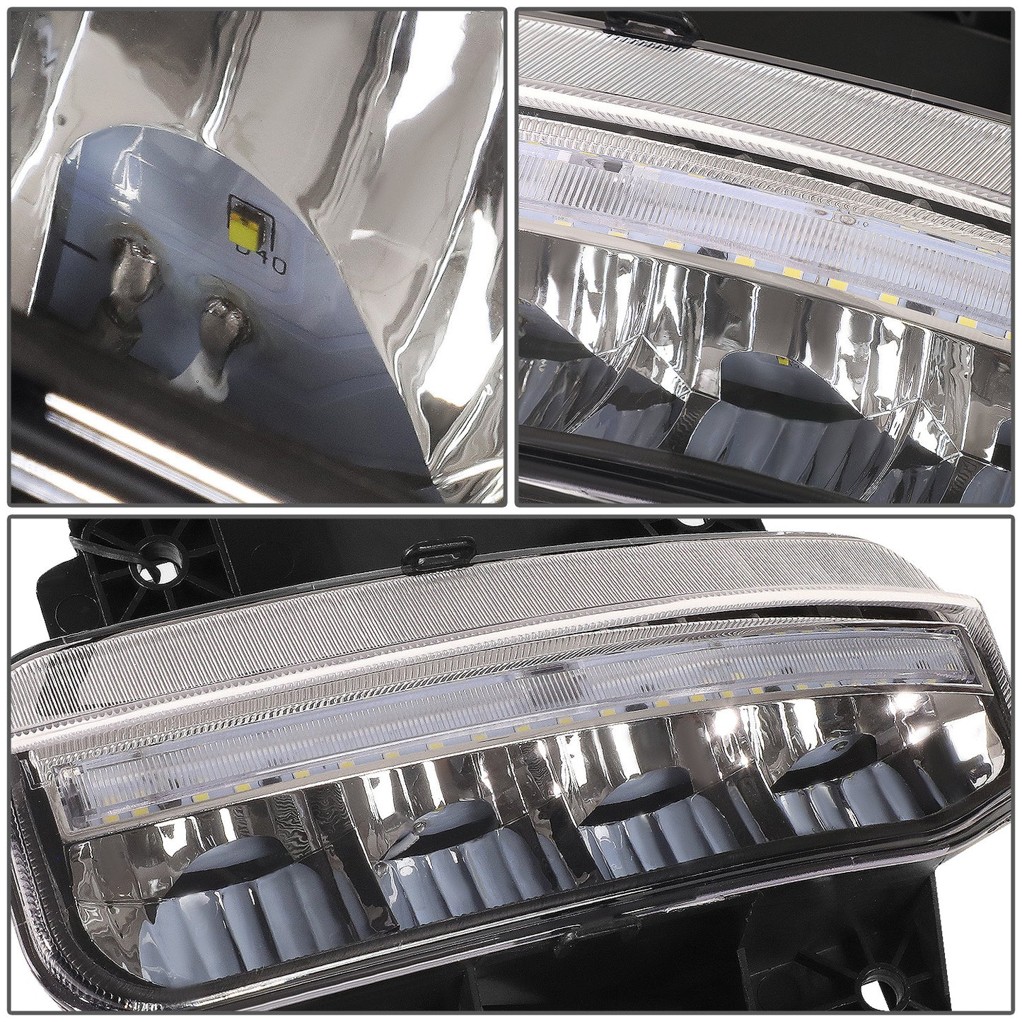 FAROS DE NIEBLA 19-22 RAM 1500 - FITS BIG HORN, HFE, LARAMIE, LIMITED, LIMITED LONGHORN, LONE STAR, REBEL, TRX, TRADESMAN - WILL FIT MODELS WITH PARKING SENSORS ONLY - LED DRL - CHROME / CLEAR