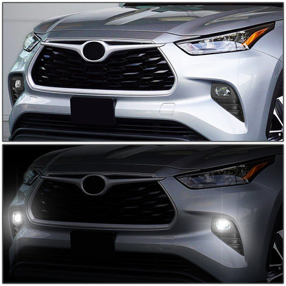 FAROS DE NIEBLA 20-22 TOYOTA HIGHLANDER - LED - WITH SWITCH, WIRING - CHROME / CLEAR