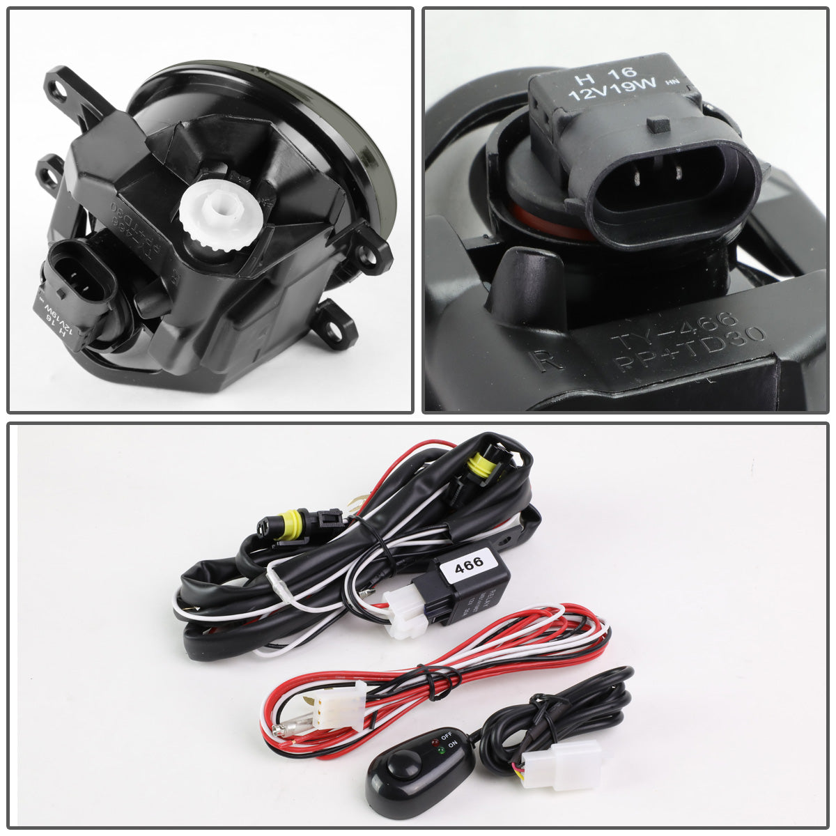 FAROS DE NIEBLA 15-16 TOYOTA RAV4 / 14-15 4RUNNER, LEXUS CT200H, GS350, IS250, IS350, RX350, RX450H / 14-16 COROLLA / 13-15 LEXUS ES300H / 14-18 HIGHLANDER / 12-15 PRIUS / 12-14 PRIUS C / 15-18 TACOMA / 13-16 TUNDRA - WITH SWITCH - H16 BULB - SMOKE