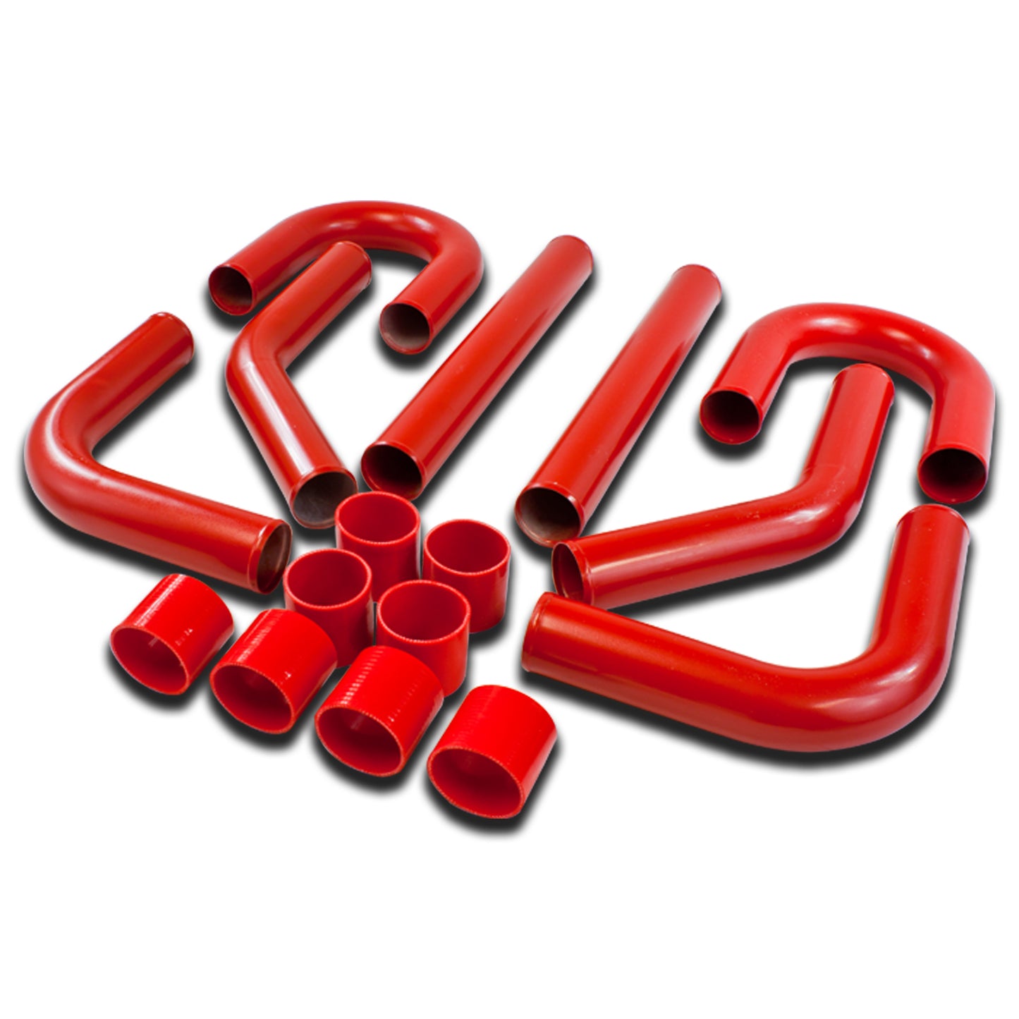 TUBERIA INTERCOOLER UNIVERSAL INTERCOOLER PIPING - ALUMINUM - 2.50" - 8PC - PIPES / HOSES / CLAMPS - RED - J12-5