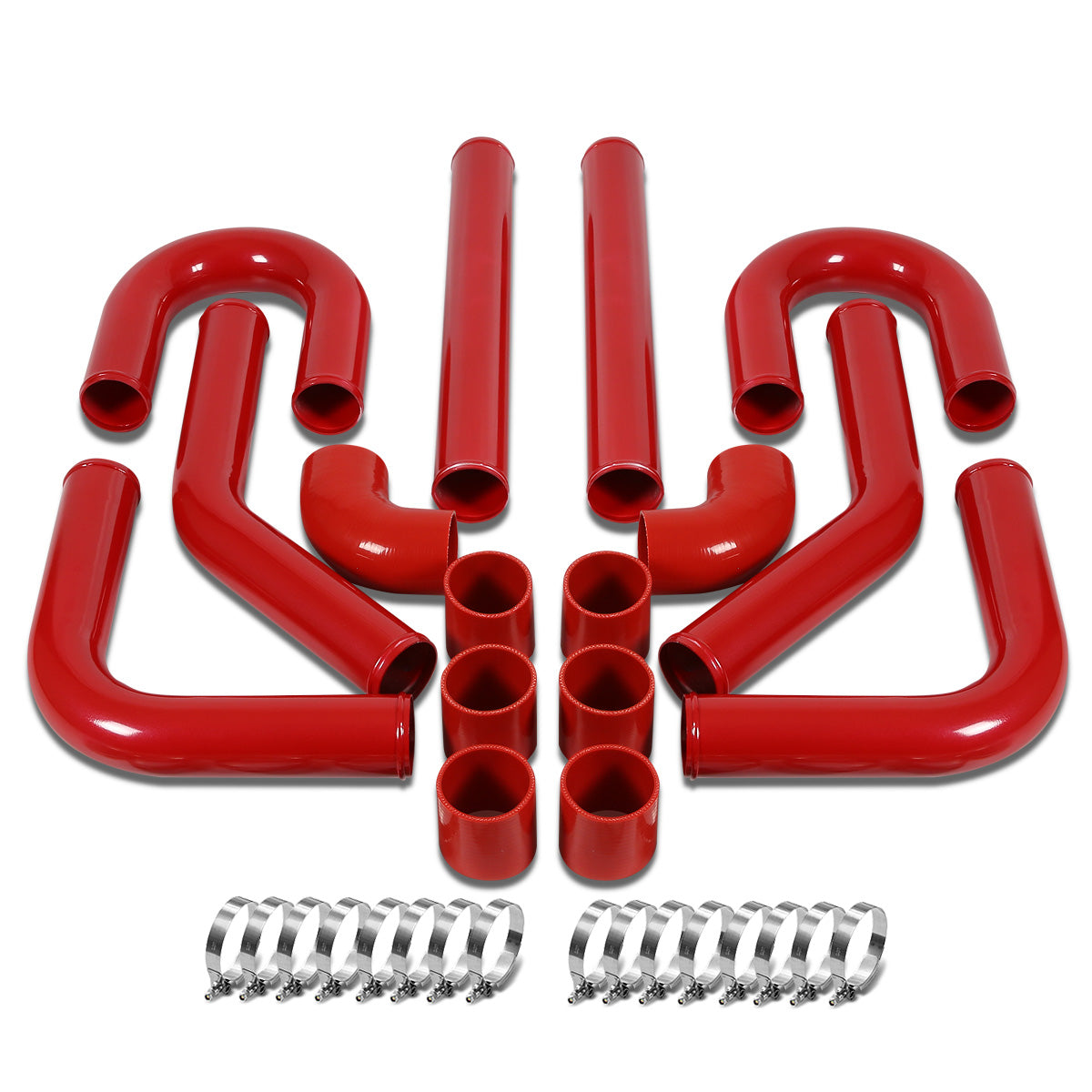 TUBERIA INTERCOOLER UNIVERSAL INTERCOOLER PIPING - ALUMINUM - 2.50" - 8PC - PIPES / HOSES / CLAMPS - 90D - RED