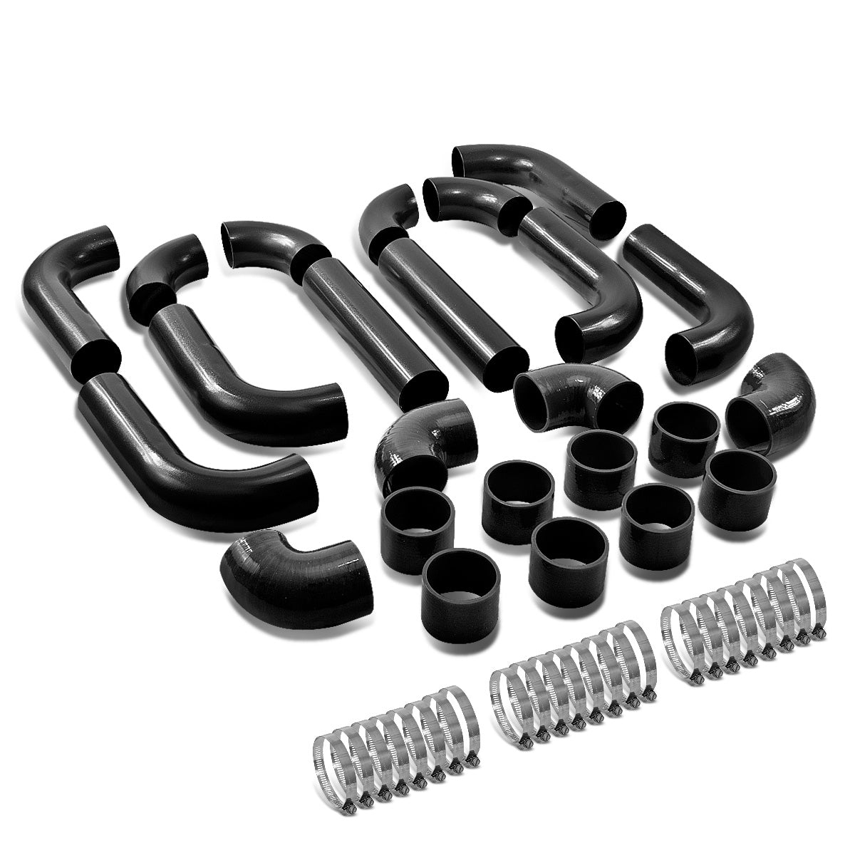 TUBERIA INTERCOOLER UNIVERSAL INTERCOOLER PIPING - ALUMINUM - 2.50" - 14PC - PIPES / HOSES / CLAMPS - BLACK - T-2 - J14-3