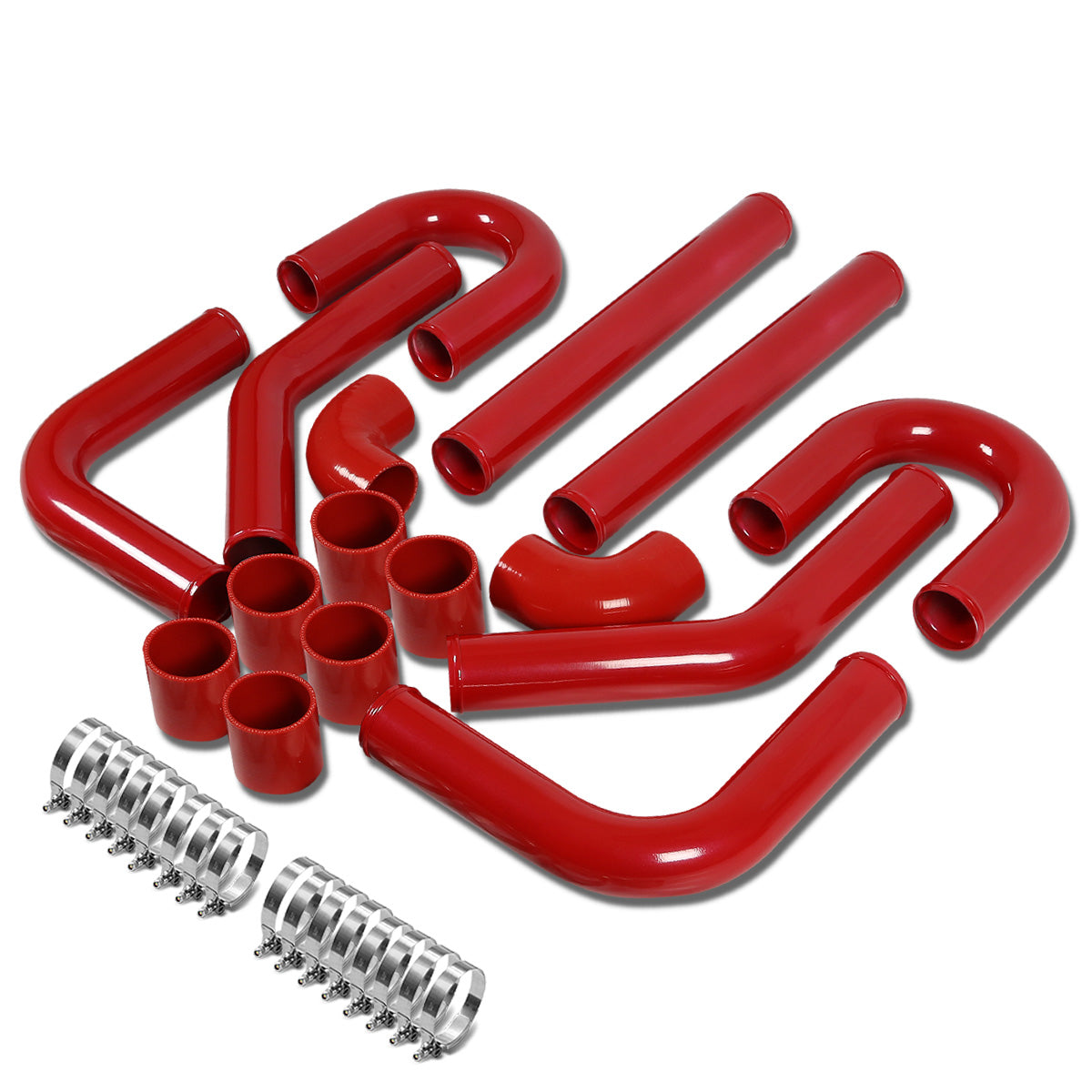 TUBERIA INTERCOOLER UNIVERSAL INTERCOOLER PIPING - ALUMINUM - 2.75" - 8PC - PIPES / HOSES / CLAMPS - 90D - RED