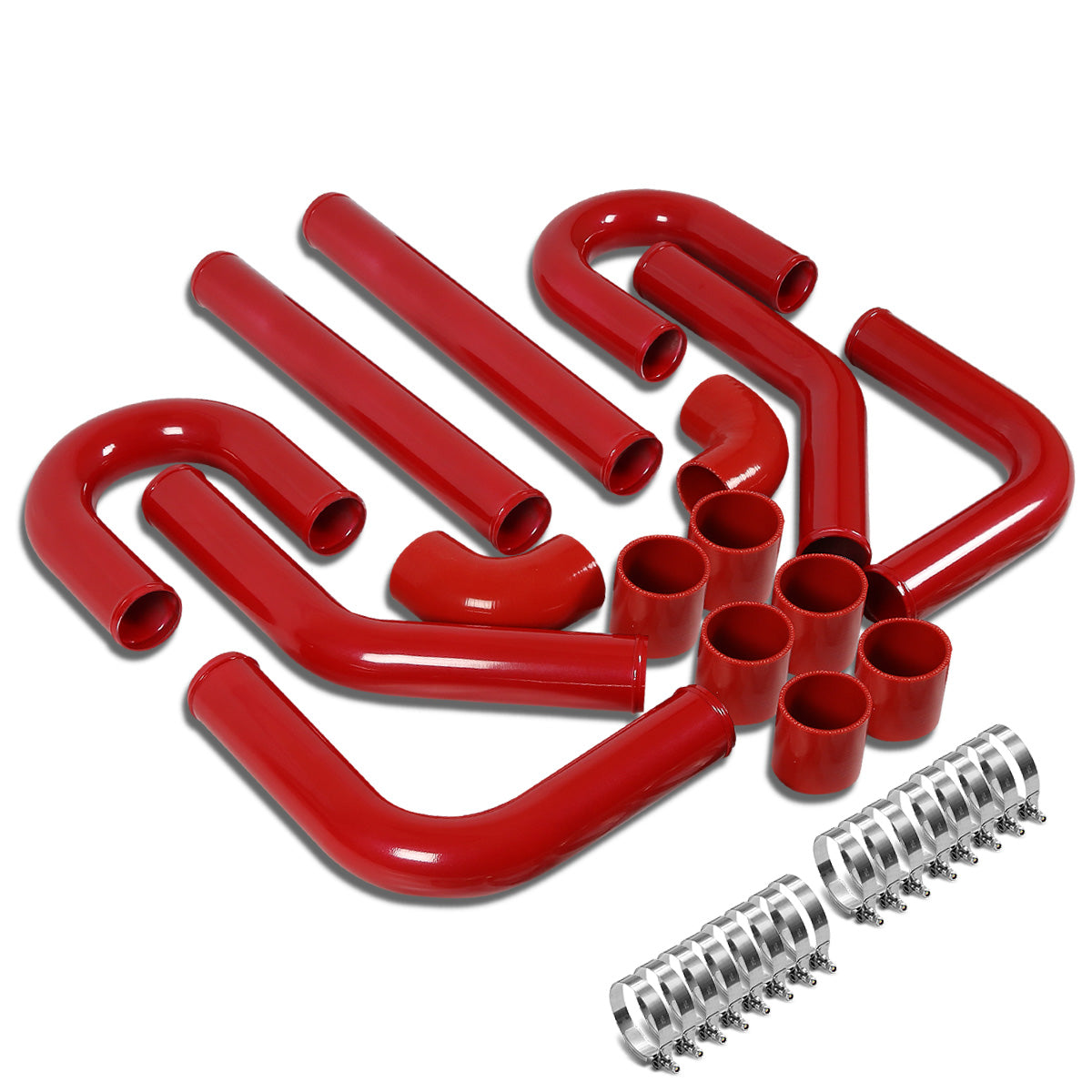 TUBERIA INTERCOOLER UNIVERSAL INTERCOOLER PIPING - ALUMINUM - 2.75" - 8PC - PIPES / HOSES / CLAMPS - 90D - RED