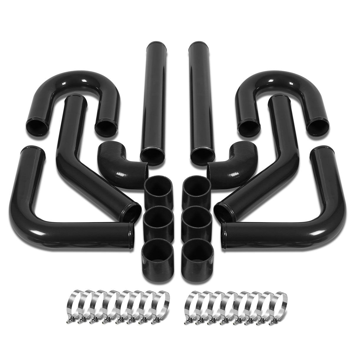 TUBERIA INTERCOOLER UNIVERSAL INTERCOOLER PIPING - ALUMINUM - 3.00" - 8PC - PIPES / HOSES / CLAMPS - 90D - BLACK