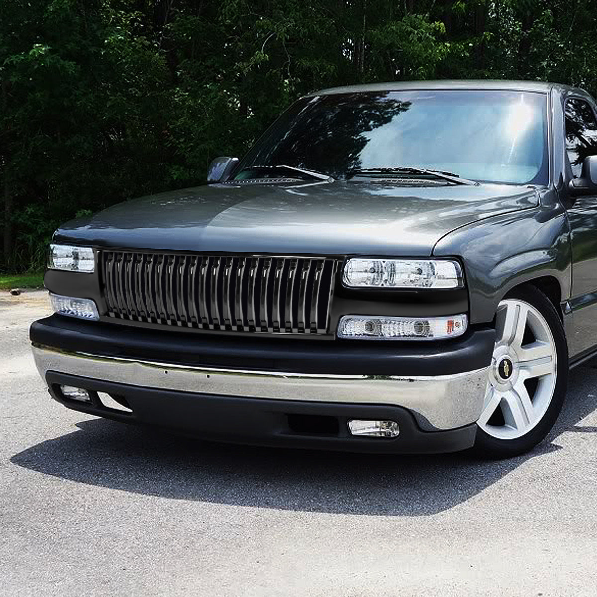 PARRILLA GRILLE - 99-02 SILVERADO 1500 / 00-06 CHEVY TAHOE / 00-06 CHEVY SUBURBAN 1500 2500 - BADGELESS VERTICAL FENCE - BLACK