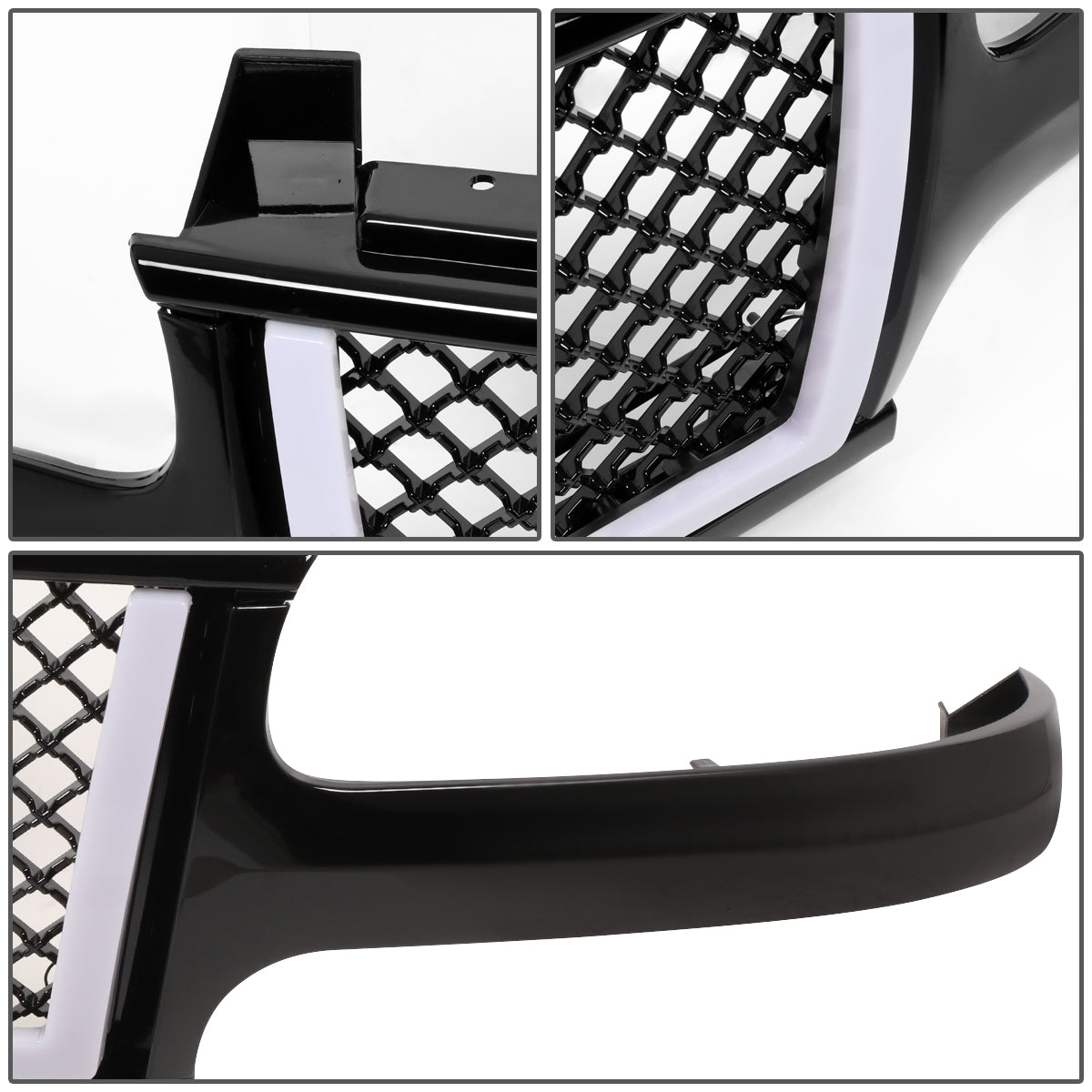 PARRILLA GRILLE - 99-02 CHEVY SILVERADO 1500, 2500 / 00-06 CHEVY SUBURBAN 1500, SUBURBAN 2500, TAHOE - HONEYCOMB MESH - W/ LED DRL LIGHT - LED'S REQUIRE WIRING INTO EXISTING LIGHTING - BLACK