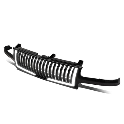PARRILLA GRILLE - 99-02 CHEVY SILVERADO 1500, 2500 / 00-06 CHEVY SUBURBAN 1500, SUBURBAN 2500, TAHOE - VERTICAL FENCE STYLE - W/ LED DRL LIGHT - LED'S REQUIRE WIRING INTO EXISTING LIGHTING - BLACK