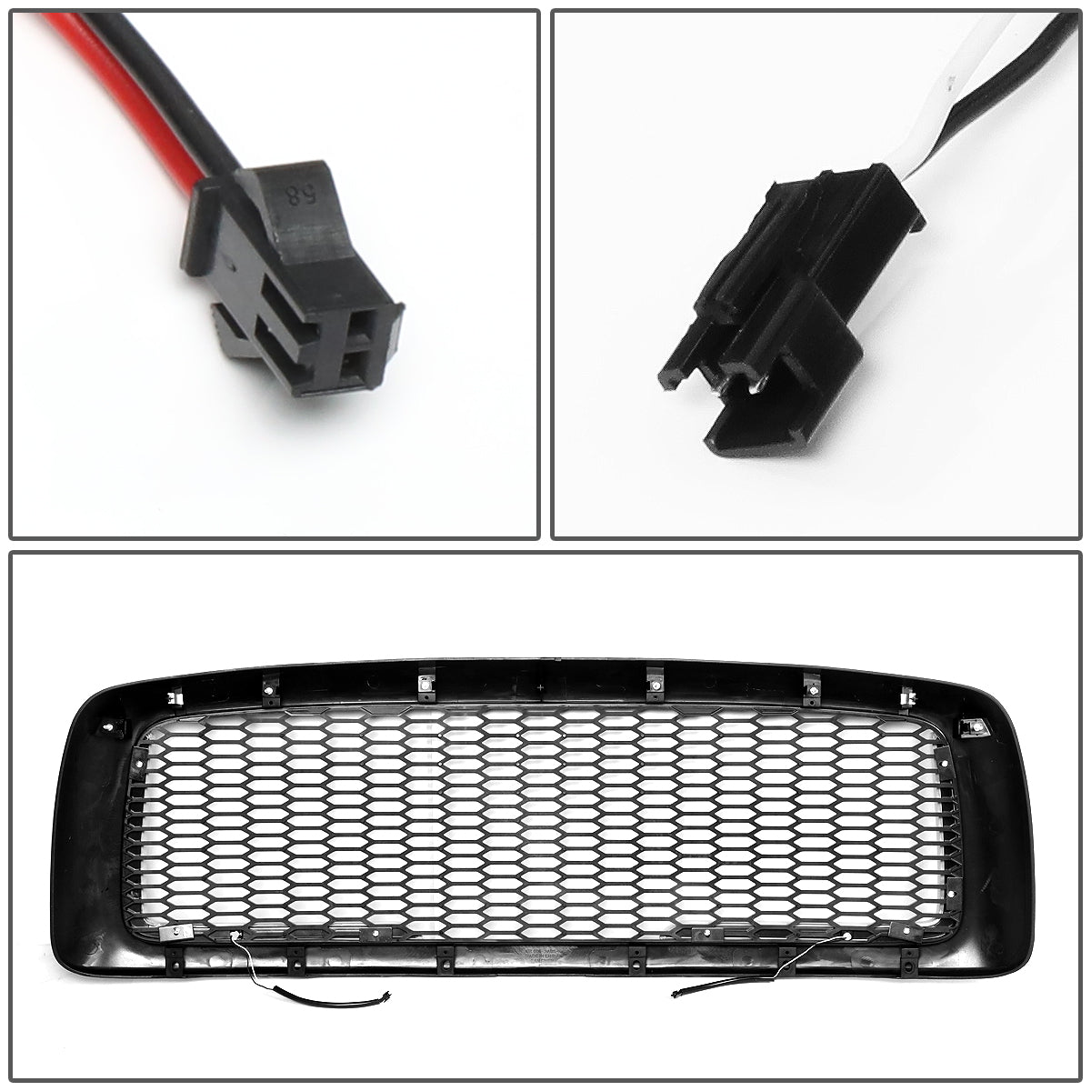 PARRILLA GRILLE - 02-05 DODGE RAM 1500 / 03-05 DODGE RAM 2500, 3500 - HONEYCOMB MESH - W/ LED DRL LIGHT - LED'S REQUIRE WIRING INTO EXISTING LIGHTING - MATTE BLACK