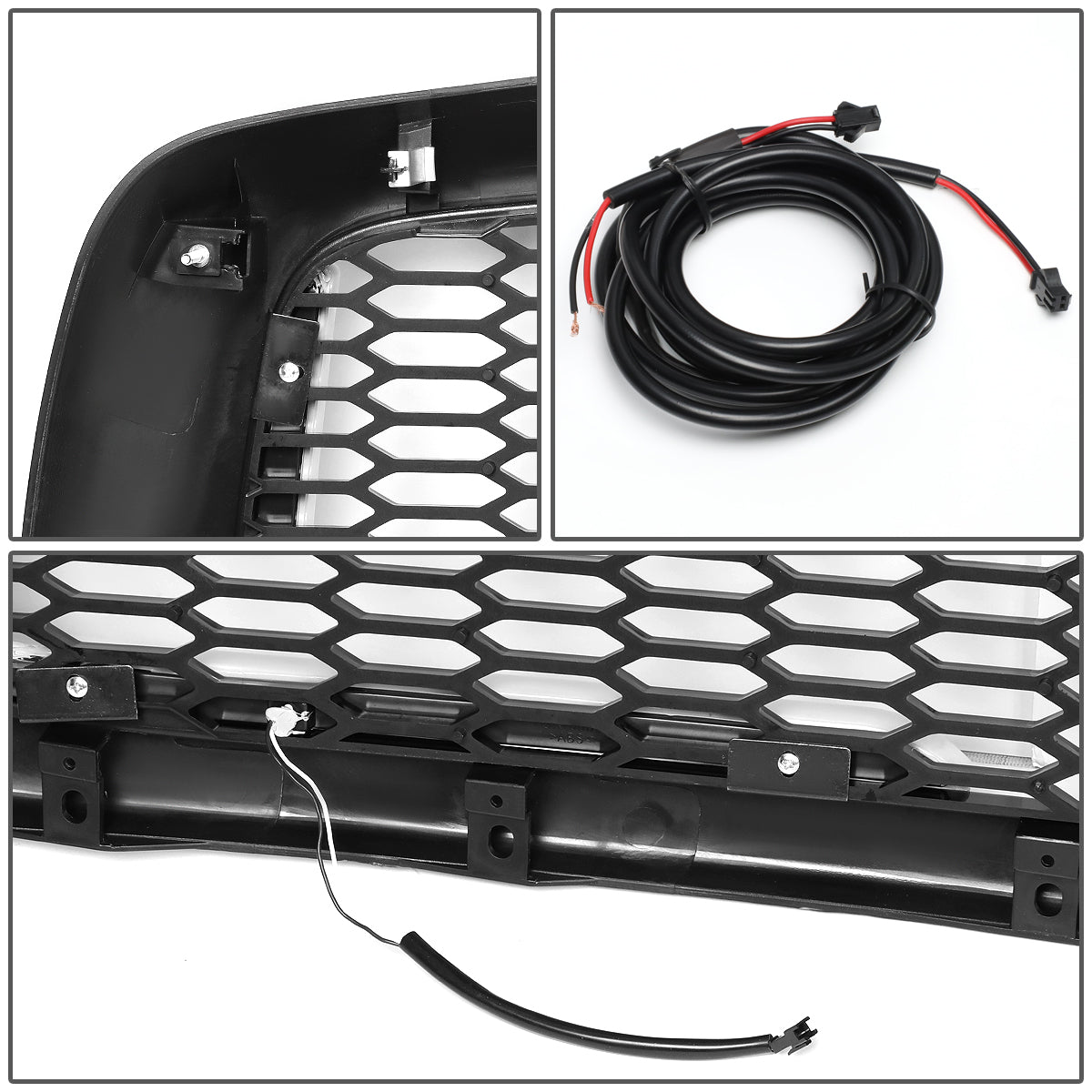 PARRILLA GRILLE - 02-05 DODGE RAM 1500 / 03-05 DODGE RAM 2500, 3500 - HONEYCOMB MESH - W/ LED DRL LIGHT - LED'S REQUIRE WIRING INTO EXISTING LIGHTING - MATTE BLACK