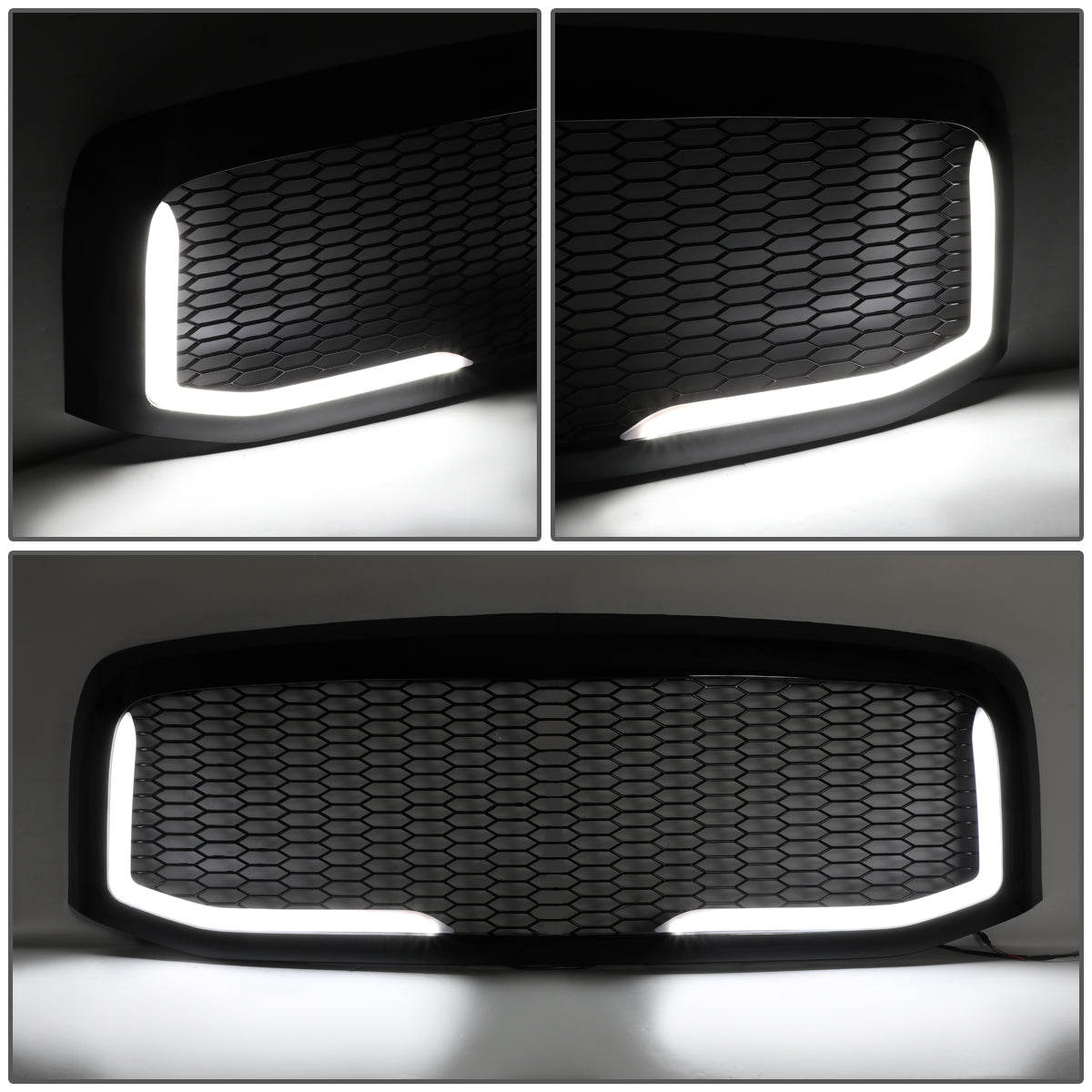 PARRILLA GRILLE - 06-08 DODGE RAM 1500 / 06-09 DODGE RAM 2500, 3500 - HONEYCOMB MESH - W/ LED DRL LIGHT - LED'S REQUIRE WIRING INTO EXISTING LIGHTING - BLACK
