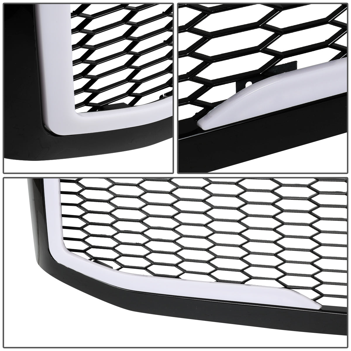 PARRILLA GRILLE - 06-08 DODGE RAM 1500 / 06-09 DODGE RAM 2500, 3500 - HONEYCOMB MESH - W/ LED DRL LIGHT - LED'S REQUIRE WIRING INTO EXISTING LIGHTING - BLACK