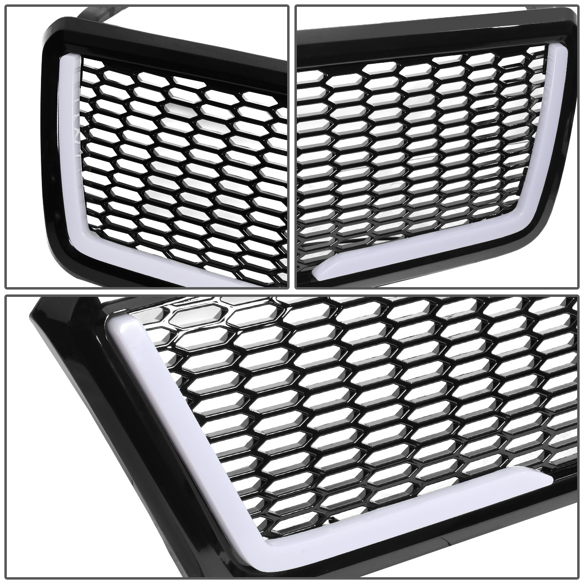 PARRILLA GRILLE - 04-08 FORD F-150 - HONEYCOMB MESH - W/ LED DRL LIGHT - LED'S REQUIRE WIRING INTO EXISTING LIGHTING - BLACK