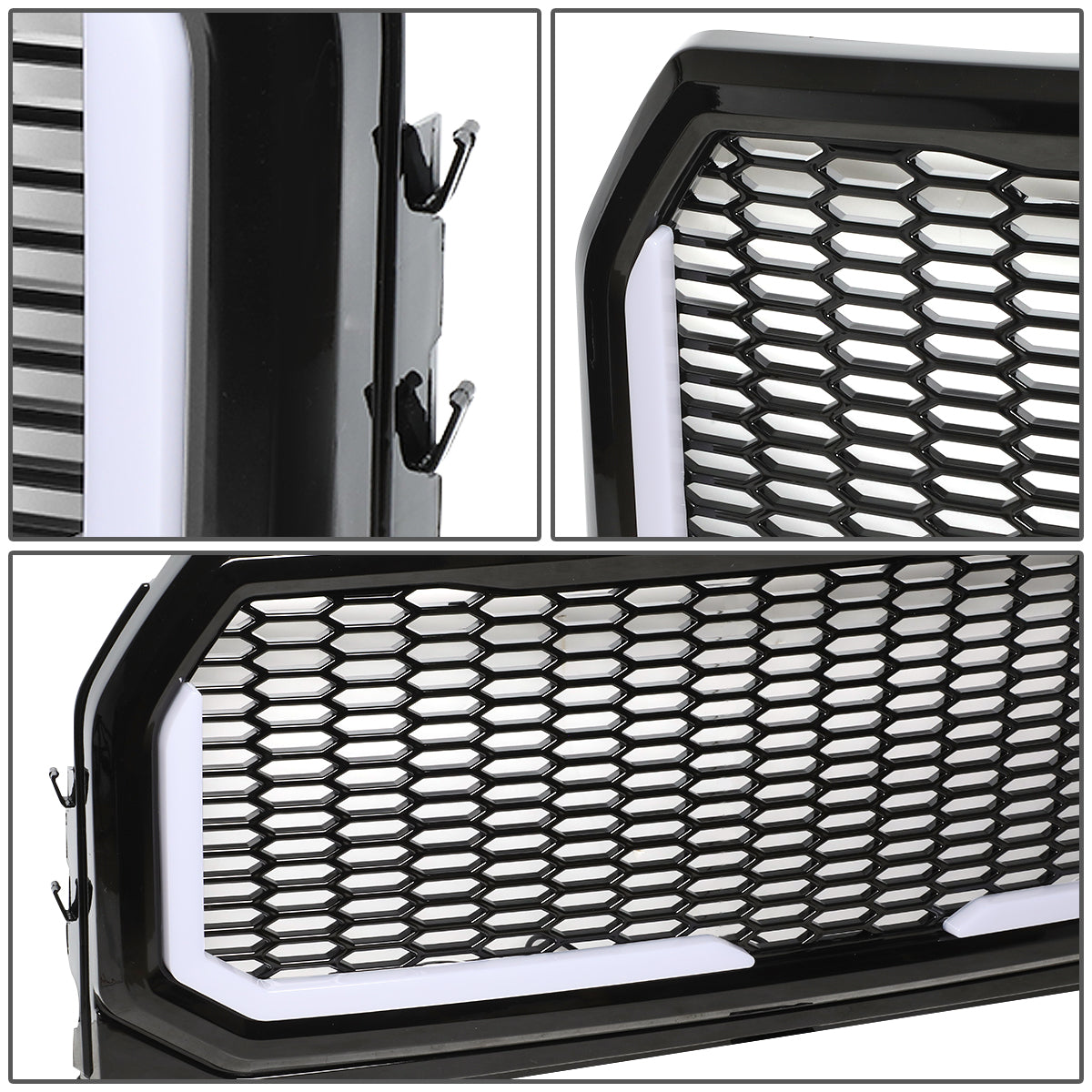 PARRILLA GRILLE - 15-17 FORD F-150 - HONEYCOMB MESH - W/ LED DRL LIGHT - LED'S REQUIRE WIRING INTO EXISTING LIGHTING - BLACK