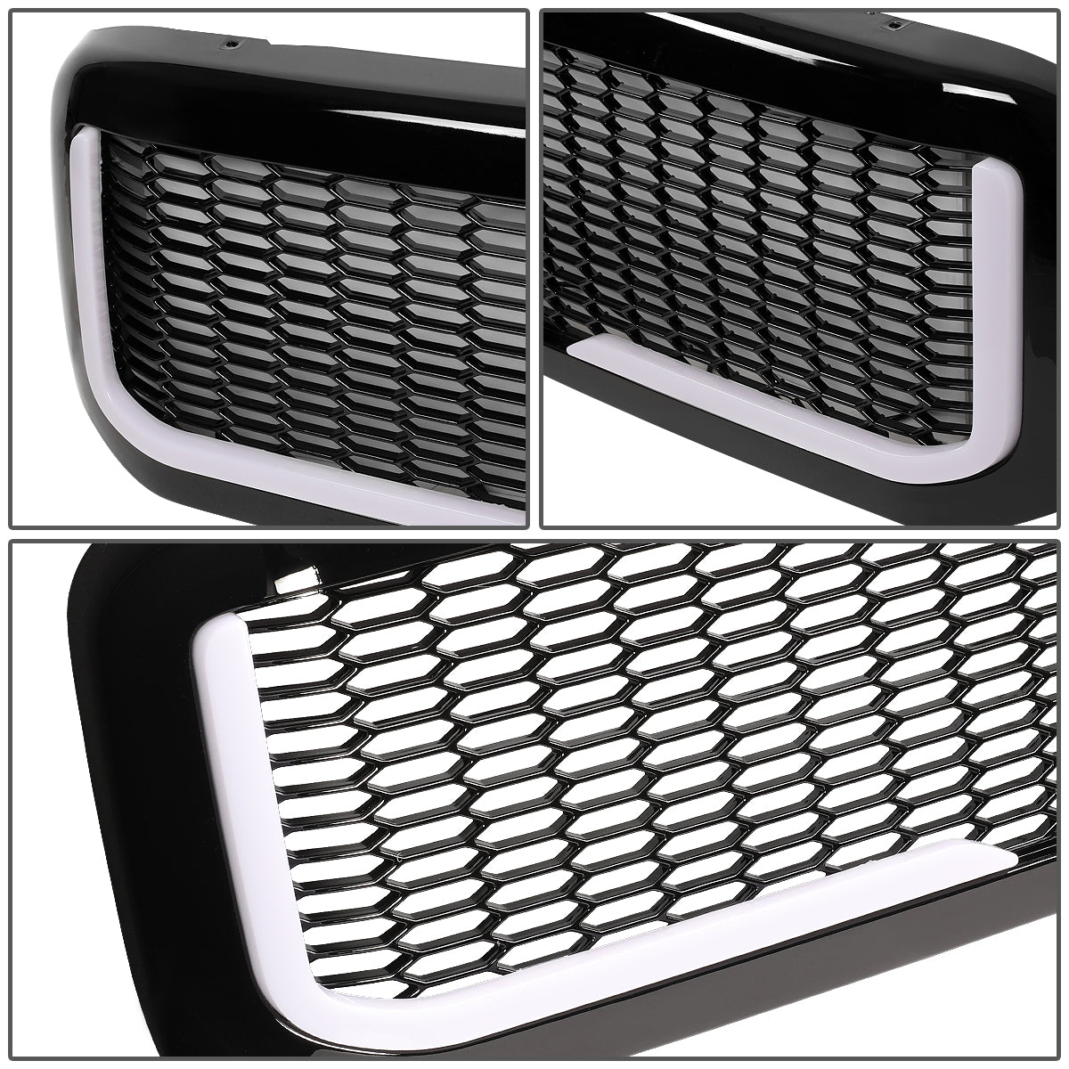PARRILLA GRILLE - 99-04 FORD F-250, F-350, F-450, F-550 - HONEYCOMB MESH - W/ LED DRL LIGHT - LED'S REQUIRE WIRING INTO EXISTING LIGHTING - BLACK