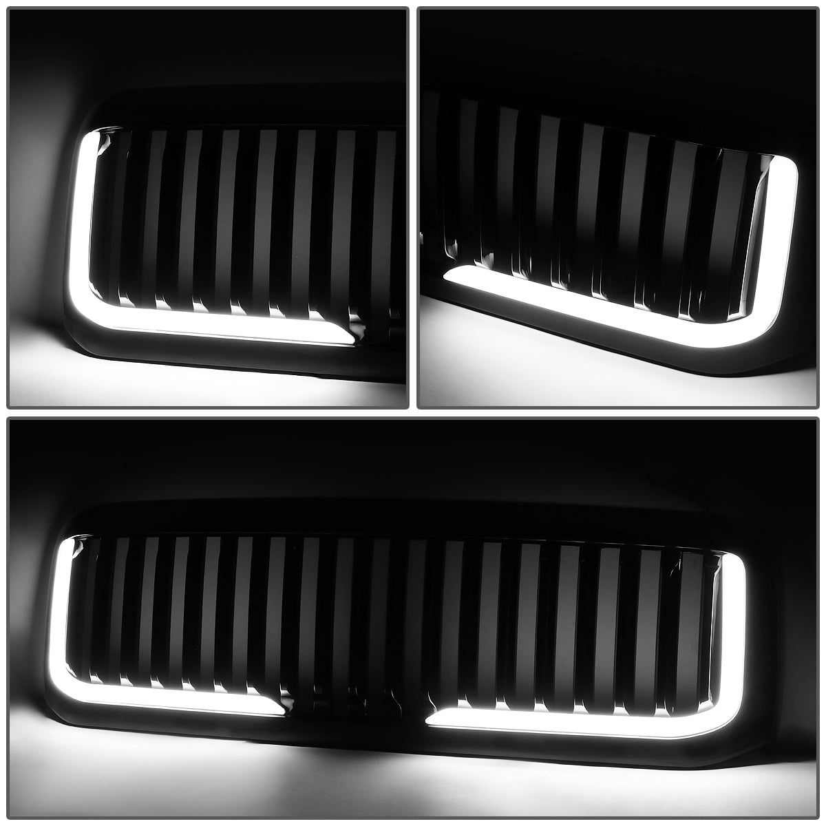 PARRILLA GRILLE - 99-04 FORD F-250, F-350, F-450, F-550 - VERTICAL FENCE STYLE - W/ LED DRL LIGHT - LED'S REQUIRE WIRING INTO EXISTING LIGHTING - BLACK