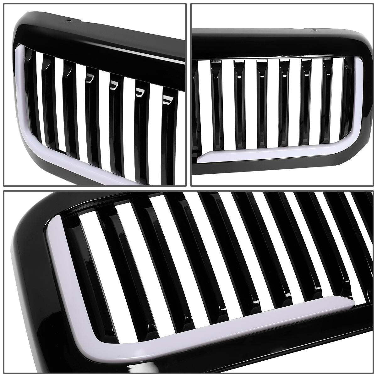 PARRILLA GRILLE - 99-04 FORD F-250, F-350, F-450, F-550 - VERTICAL FENCE STYLE - W/ LED DRL LIGHT - LED'S REQUIRE WIRING INTO EXISTING LIGHTING - BLACK