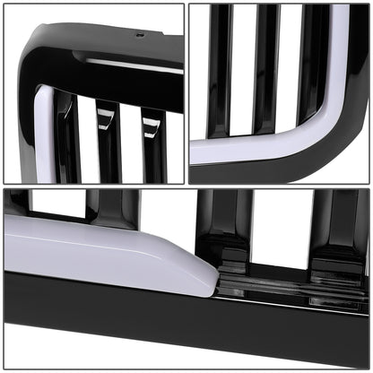 PARRILLA GRILLE - 99-04 FORD F-250, F-350, F-450, F-550 - VERTICAL FENCE STYLE - W/ LED DRL LIGHT - LED'S REQUIRE WIRING INTO EXISTING LIGHTING - BLACK