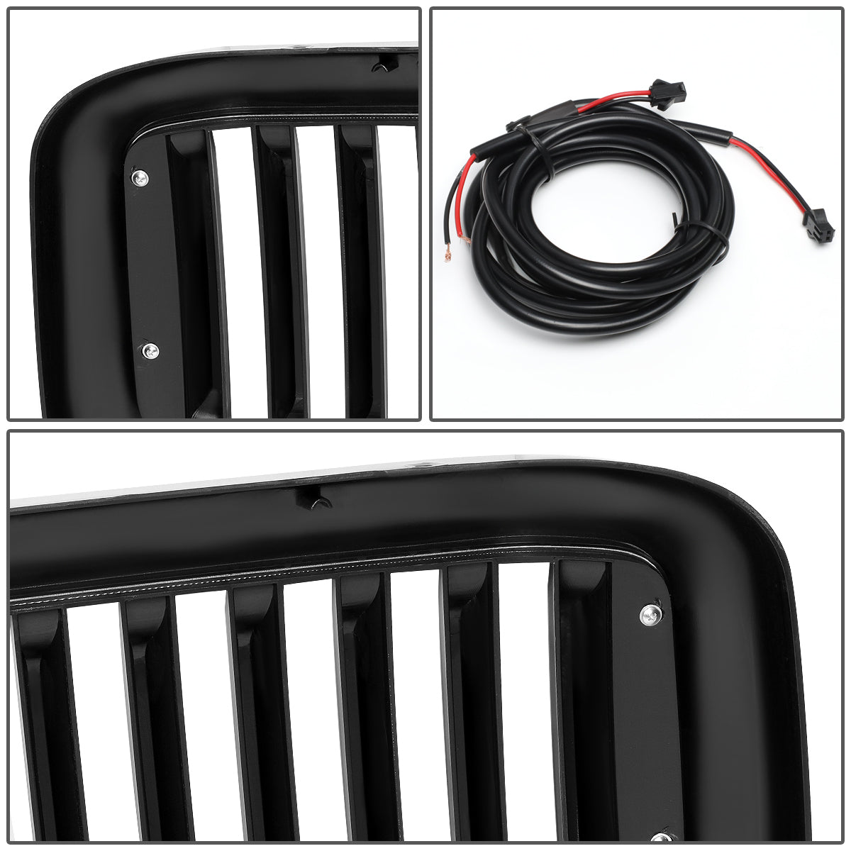 PARRILLA GRILLE - 99-04 FORD F-250, F-350, F-450, F-550 - VERTICAL FENCE STYLE - W/ LED DRL LIGHT - LED'S REQUIRE WIRING INTO EXISTING LIGHTING - BLACK