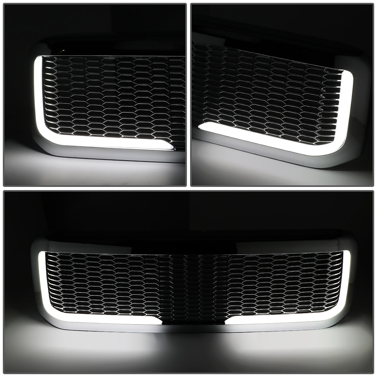 PARRILLA GRILLE - 99-04 FORD F-250, F-350, F-450, F-550 - HONEYCOMB MESH - W/ LED DRL LIGHT - LED'S REQUIRE WIRING INTO EXISTING LIGHTING - CHROME