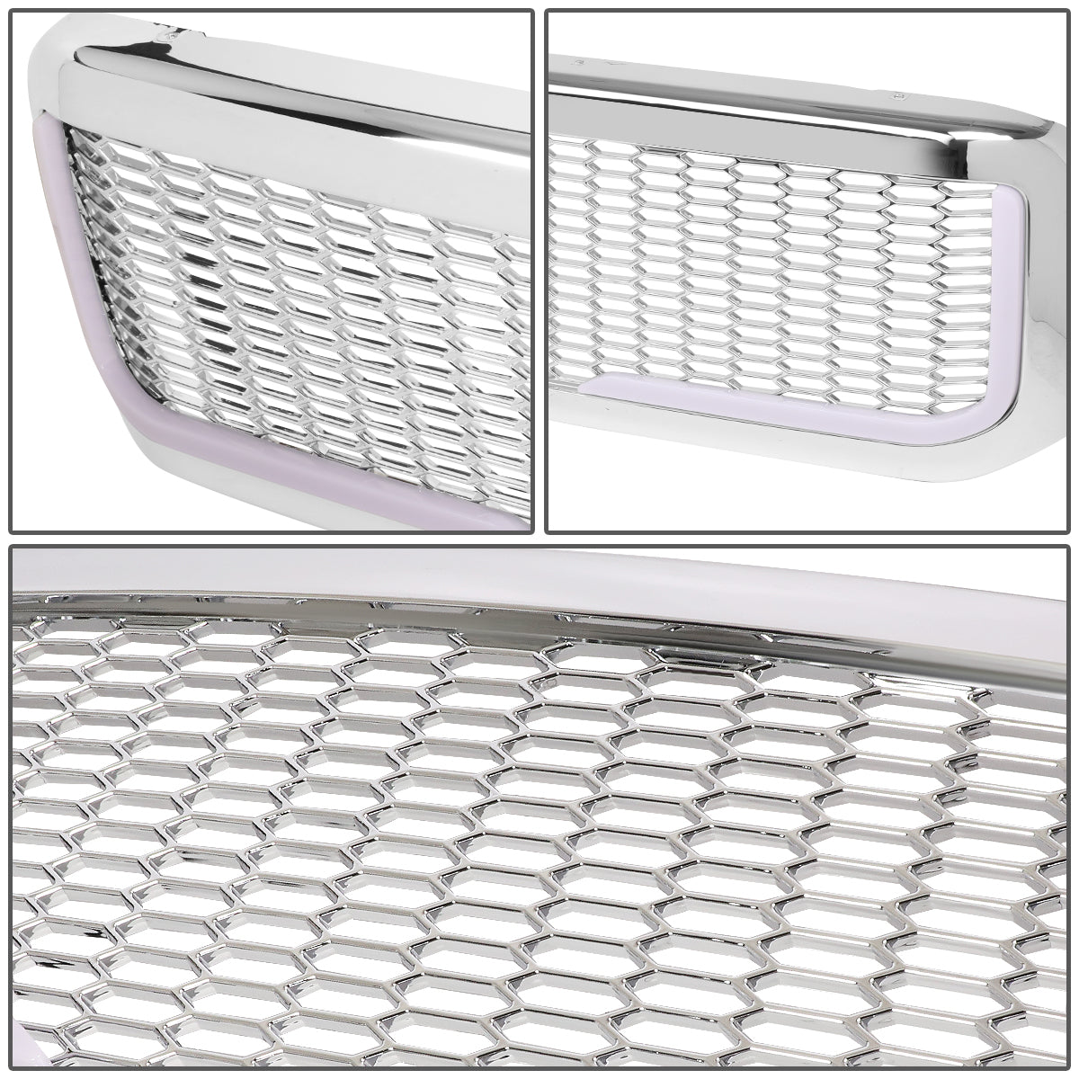 PARRILLA GRILLE - 99-04 FORD F-250, F-350, F-450, F-550 - HONEYCOMB MESH - W/ LED DRL LIGHT - LED'S REQUIRE WIRING INTO EXISTING LIGHTING - CHROME