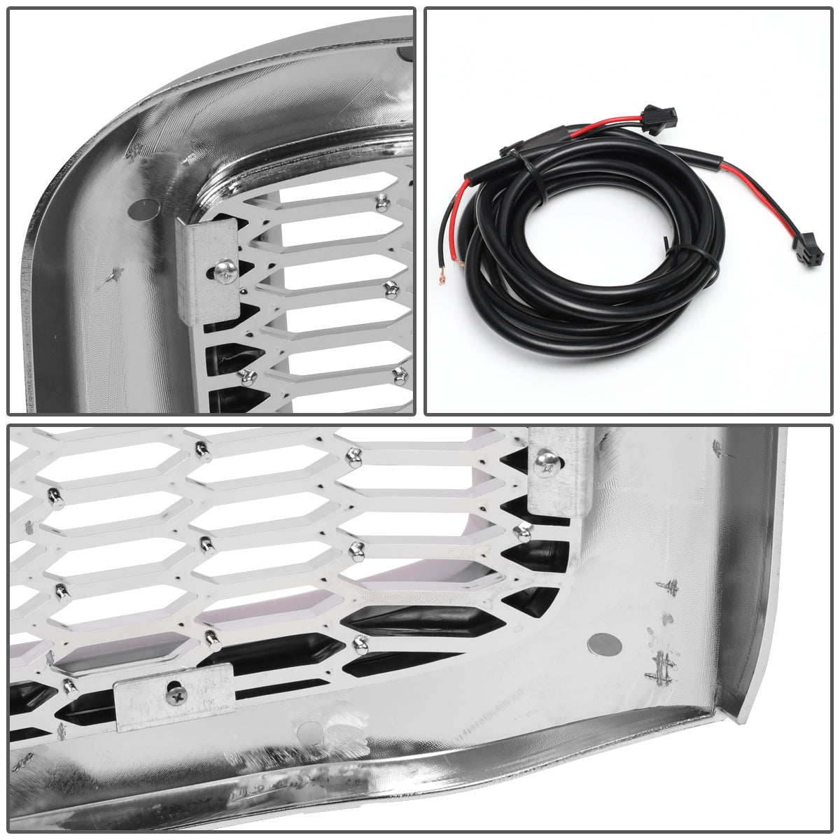 PARRILLA GRILLE - 99-04 FORD F-250, F-350, F-450, F-550 - HONEYCOMB MESH - W/ LED DRL LIGHT - LED'S REQUIRE WIRING INTO EXISTING LIGHTING - CHROME