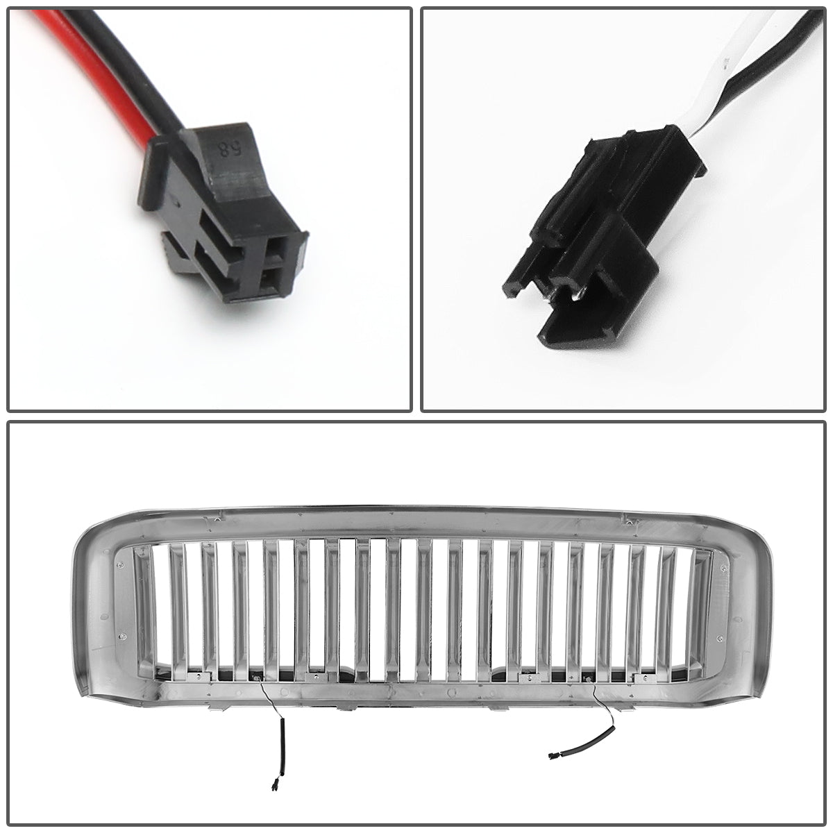 PARRILLA GRILLE - 99-04 FORD F-250, F-350, F-450, F-550 - VERTICAL FENCE STYLE - W/ LED DRL LIGHT - LED'S REQUIRE WIRING INTO EXISTING LIGHTING - CHROME