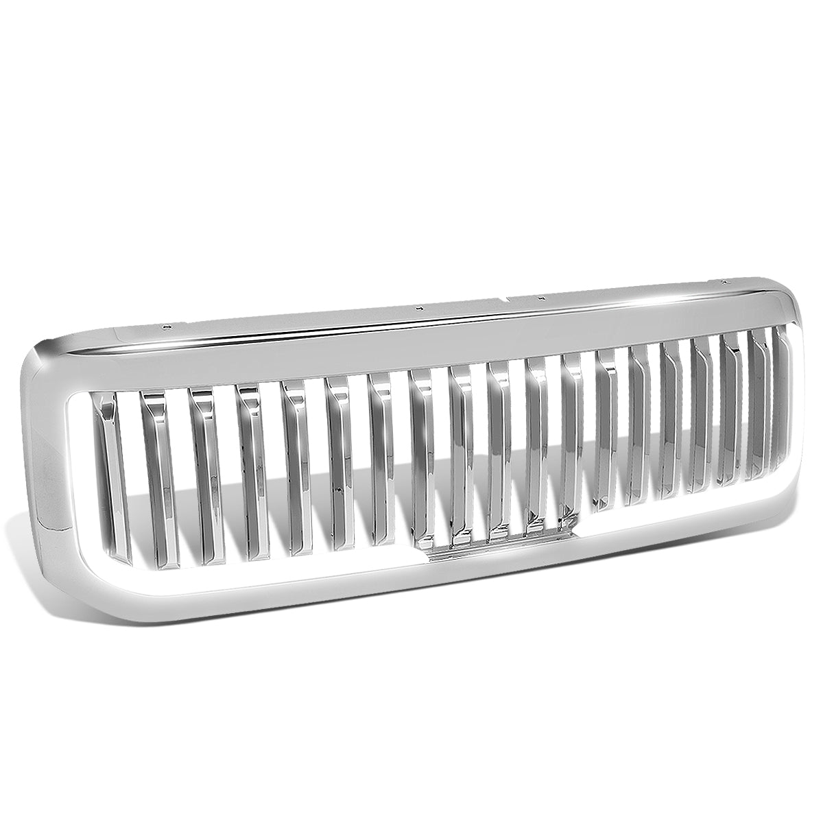 PARRILLA GRILLE - 99-04 FORD F-250, F-350, F-450, F-550 - VERTICAL FENCE STYLE - W/ LED DRL LIGHT - LED'S REQUIRE WIRING INTO EXISTING LIGHTING - CHROME