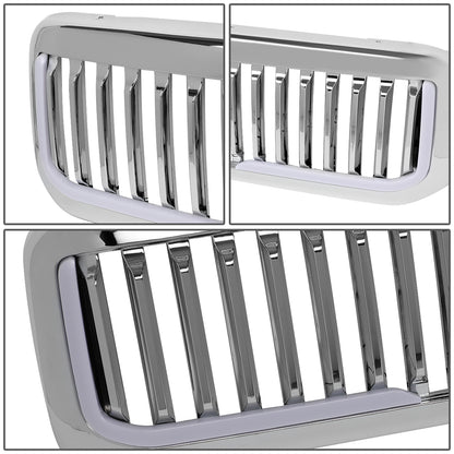 PARRILLA GRILLE - 99-04 FORD F-250, F-350, F-450, F-550 - VERTICAL FENCE STYLE - W/ LED DRL LIGHT - LED'S REQUIRE WIRING INTO EXISTING LIGHTING - CHROME