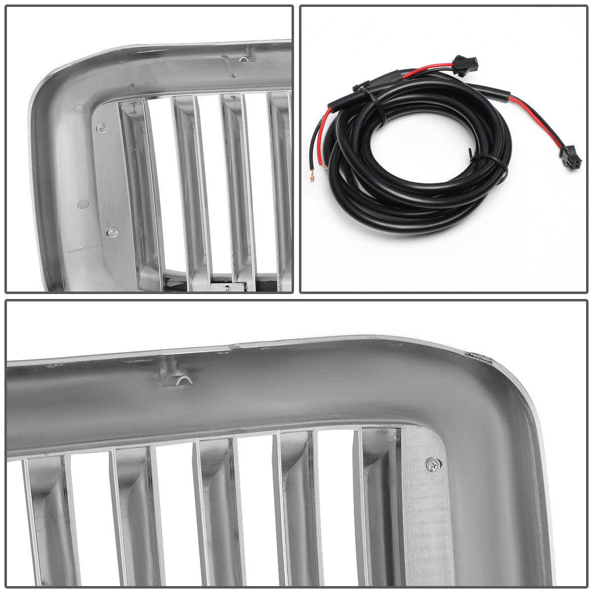 PARRILLA GRILLE - 99-04 FORD F-250, F-350, F-450, F-550 - VERTICAL FENCE STYLE - W/ LED DRL LIGHT - LED'S REQUIRE WIRING INTO EXISTING LIGHTING - CHROME