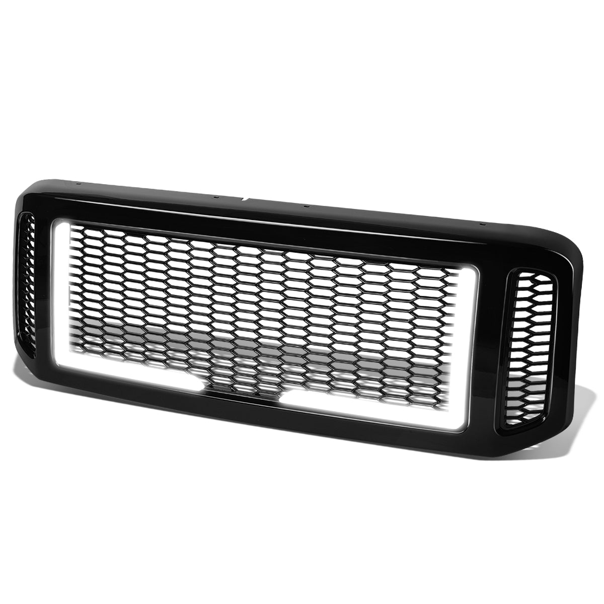 PARRILLA GRILLE - 05-07 FORD F-250, F-350, F-450, F-550 / 2005 FORD EXCURSION - HONEYCOMB MESH - W/ LED DRL LIGHT - LED'S REQUIRE WIRING INTO EXISTING LIGHTING - BLACK