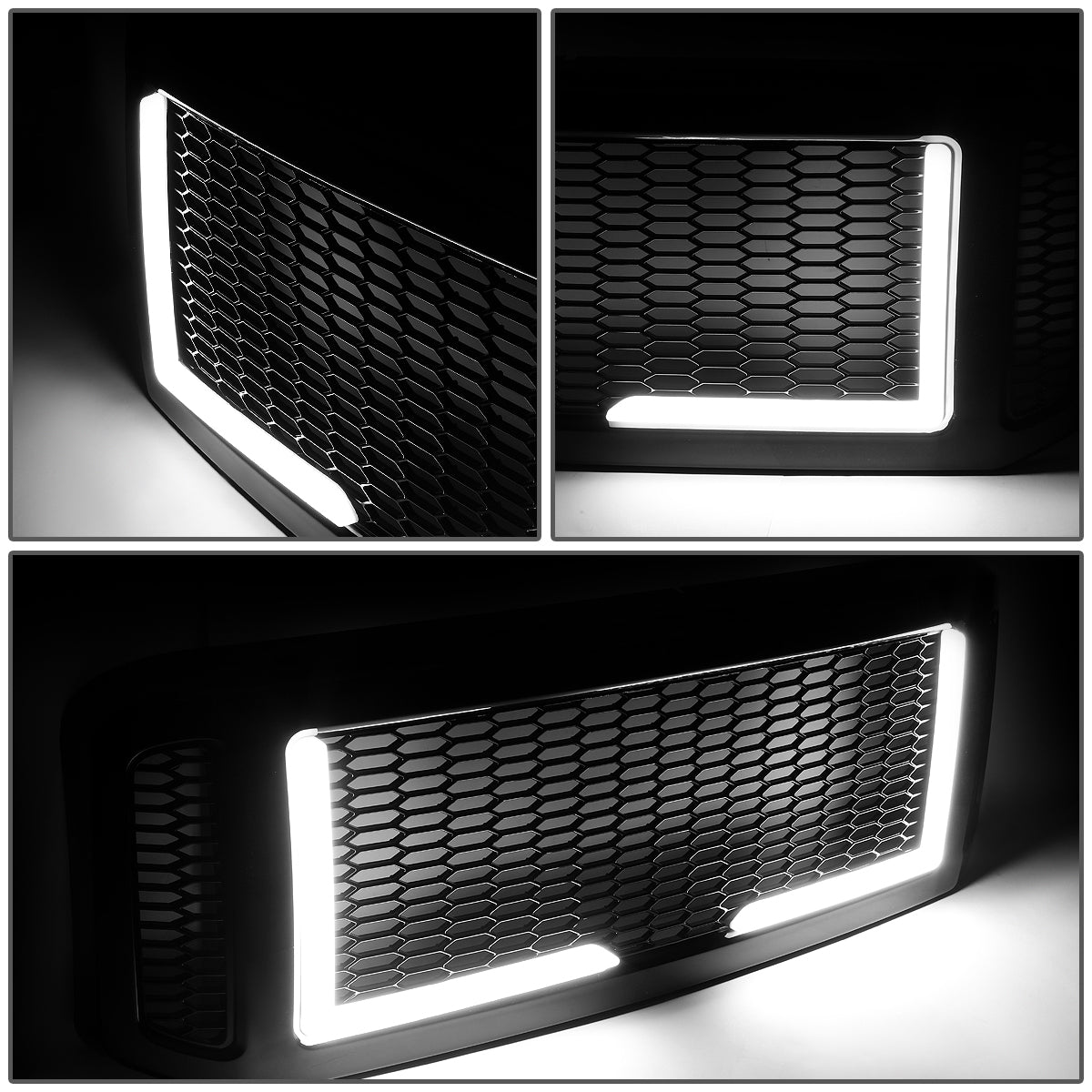 PARRILLA GRILLE - 05-07 FORD F-250, F-350, F-450, F-550 / 2005 FORD EXCURSION - HONEYCOMB MESH - W/ LED DRL LIGHT - LED'S REQUIRE WIRING INTO EXISTING LIGHTING - BLACK