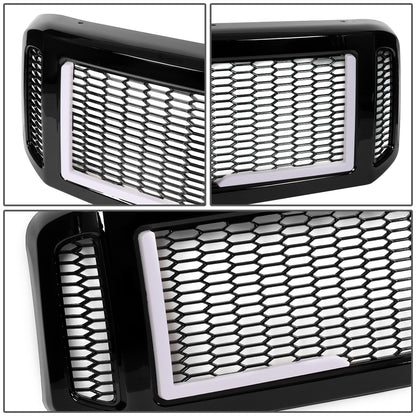PARRILLA GRILLE - 05-07 FORD F-250, F-350, F-450, F-550 / 2005 FORD EXCURSION - HONEYCOMB MESH - W/ LED DRL LIGHT - LED'S REQUIRE WIRING INTO EXISTING LIGHTING - BLACK