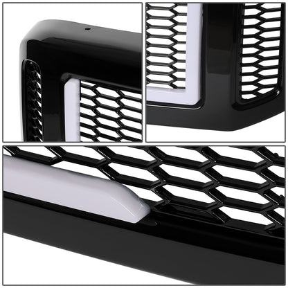 PARRILLA GRILLE - 05-07 FORD F-250, F-350, F-450, F-550 / 2005 FORD EXCURSION - HONEYCOMB MESH - W/ LED DRL LIGHT - LED'S REQUIRE WIRING INTO EXISTING LIGHTING - BLACK