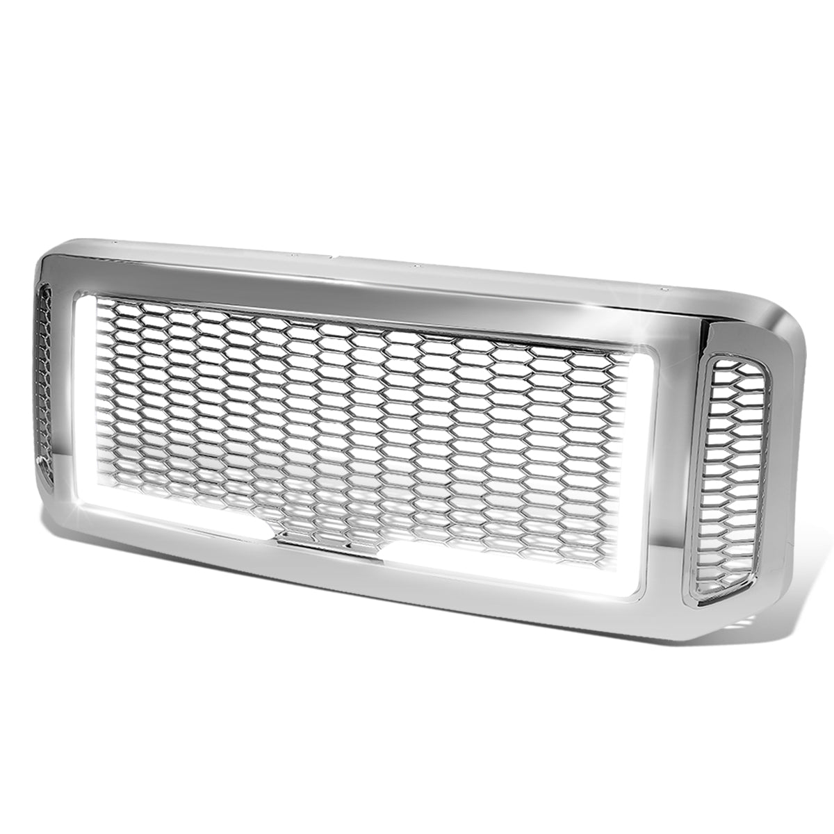 PARRILLA GRILLE - 05-07 FORD F-250, F-350, F-450, F-550 / 2005 FORD EXCURSION - HONEYCOMB MESH - W/ LED DRL LIGHT - LED'S REQUIRE WIRING INTO EXISTING LIGHTING - CHROME