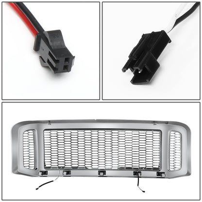 PARRILLA GRILLE - 05-07 FORD F-250, F-350, F-450, F-550 / 2005 FORD EXCURSION - HONEYCOMB MESH - W/ LED DRL LIGHT - LED'S REQUIRE WIRING INTO EXISTING LIGHTING - CHROME