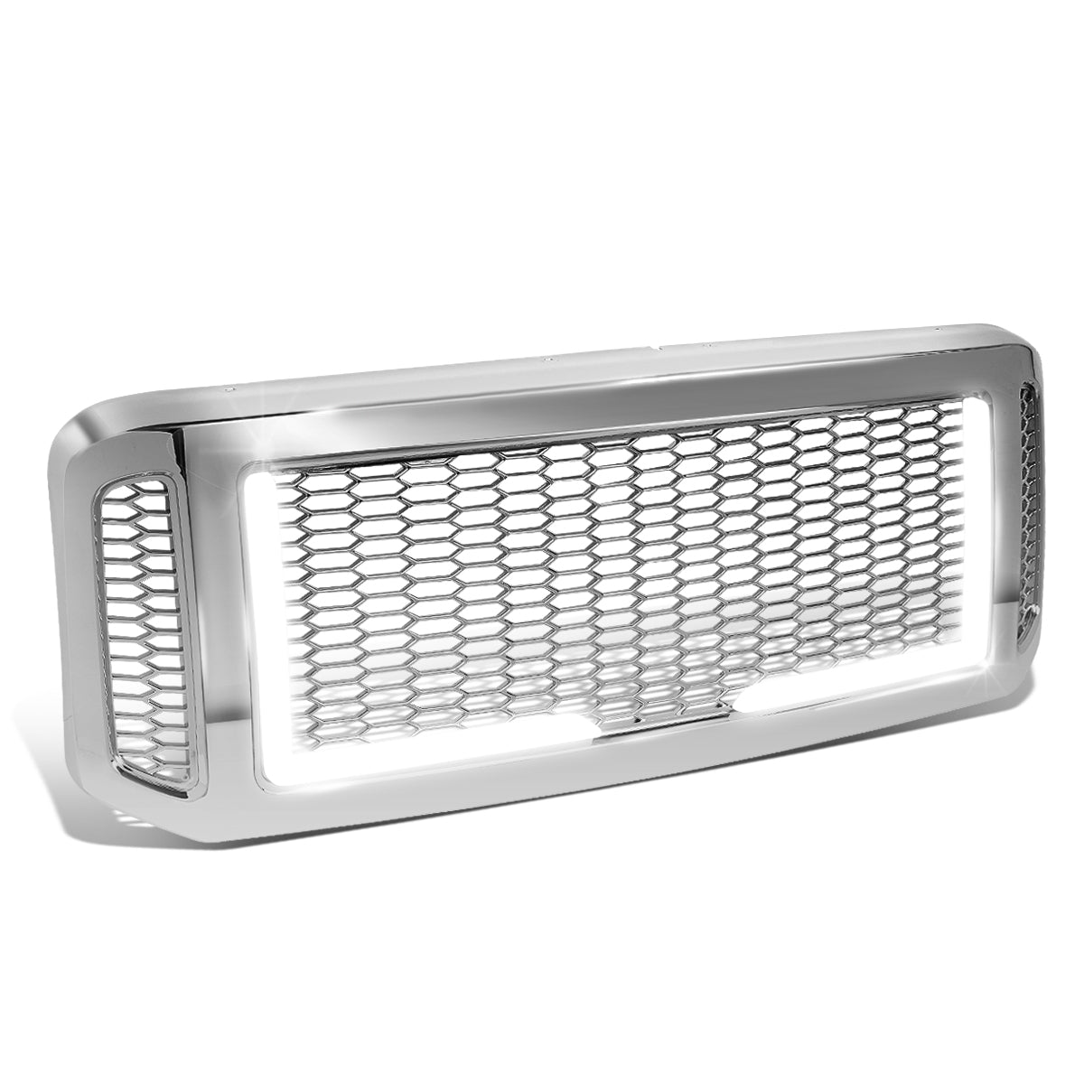 PARRILLA GRILLE - 05-07 FORD F-250, F-350, F-450, F-550 / 2005 FORD EXCURSION - HONEYCOMB MESH - W/ LED DRL LIGHT - LED'S REQUIRE WIRING INTO EXISTING LIGHTING - CHROME