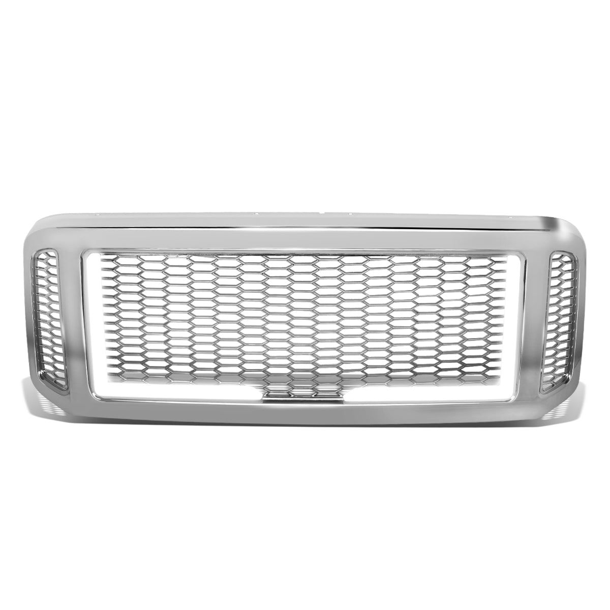 PARRILLA GRILLE - 05-07 FORD F-250, F-350, F-450, F-550 / 2005 FORD EXCURSION - HONEYCOMB MESH - W/ LED DRL LIGHT - LED'S REQUIRE WIRING INTO EXISTING LIGHTING - CHROME