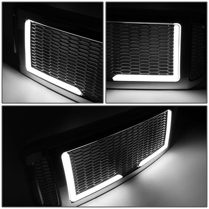 PARRILLA GRILLE - 05-07 FORD F-250, F-350, F-450, F-550 / 2005 FORD EXCURSION - HONEYCOMB MESH - W/ LED DRL LIGHT - LED'S REQUIRE WIRING INTO EXISTING LIGHTING - CHROME