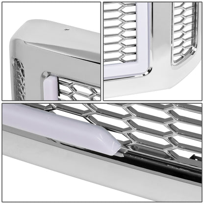 PARRILLA GRILLE - 05-07 FORD F-250, F-350, F-450, F-550 / 2005 FORD EXCURSION - HONEYCOMB MESH - W/ LED DRL LIGHT - LED'S REQUIRE WIRING INTO EXISTING LIGHTING - CHROME
